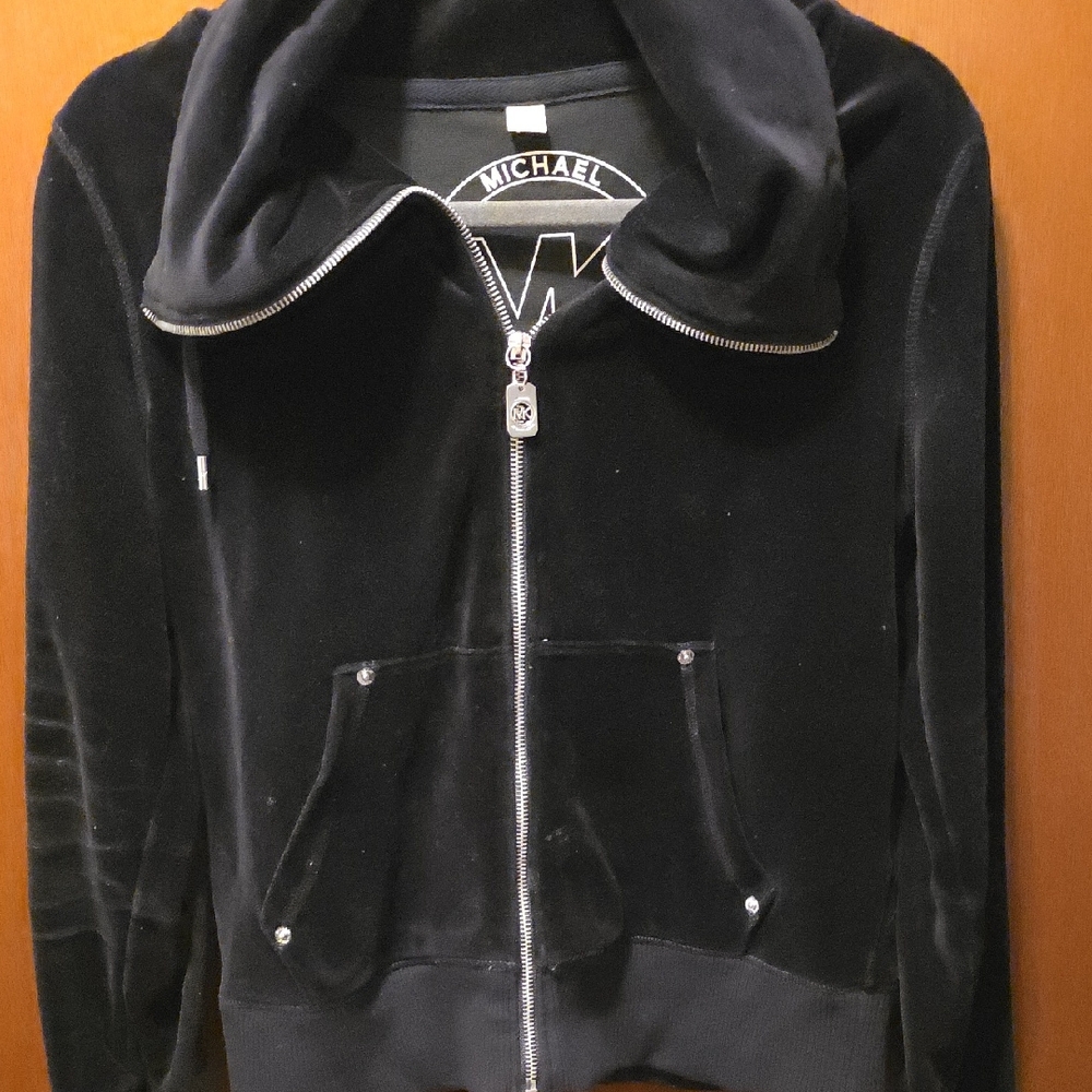 Michael Kors Black Velvet Jacket with Zip Closure